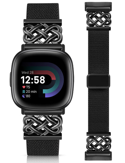 Minyee Magnetic Stretchy Band Compatible with Fitbit Versa 4/3/Fitbit Sense 2/1 Watch Bands Women Men, Celtic Knot Soft Elastic Nylon Fabric Dressy Cute Strap for Versa 3 4 Sense 2 Smartwatch