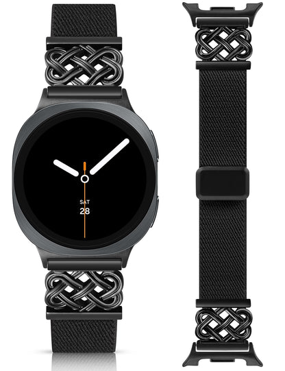 Minyee Magnetic Stretchy Band Compatible with Samsung Galaxy Watch 8 40mm 44mm/8 Classic 46mm Bands Women Men, Celtic Knot No Gap One-Click Soft Elastic Nylon Fabric Magnet Strap,NOT for Other Models