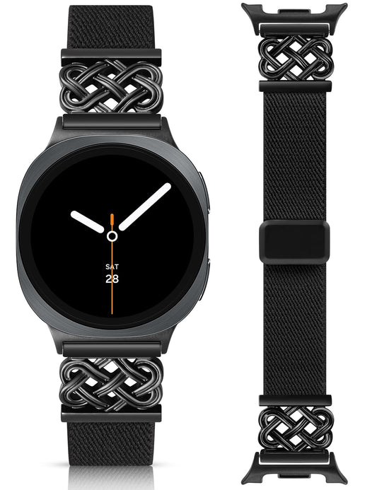Minyee Magnetic Stretchy Band Compatible with Samsung Galaxy Watch 8 40mm 44mm/8 Classic 46mm Bands Women Men, Celtic Knot No Gap One-Click Soft Elastic Nylon Fabric Magnet Strap,NOT for Other Models