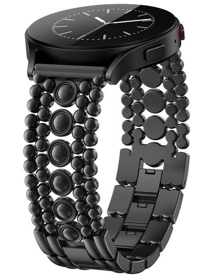 Minyee Compatible with Samsung Galaxy Watch 7 6 5 4 FE 40mm 44mm/Watch 6 Classic 43mm 47mm/Watch 5 Pro 45mm Band Women, 20mm Pretty Dressy Stainless Steel Metal Adjustable Round Studded Link Bracelet
