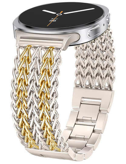 Minyee Metal Band Compatible with Samsung Galaxy Watch 8 40mm 44mm/ 8 Classic 46mm Bands, No Gap One-Click Dressy Stainless Steel Metal Gold Multi-chain Strap Mermaid Style Link Bracelet Wristband