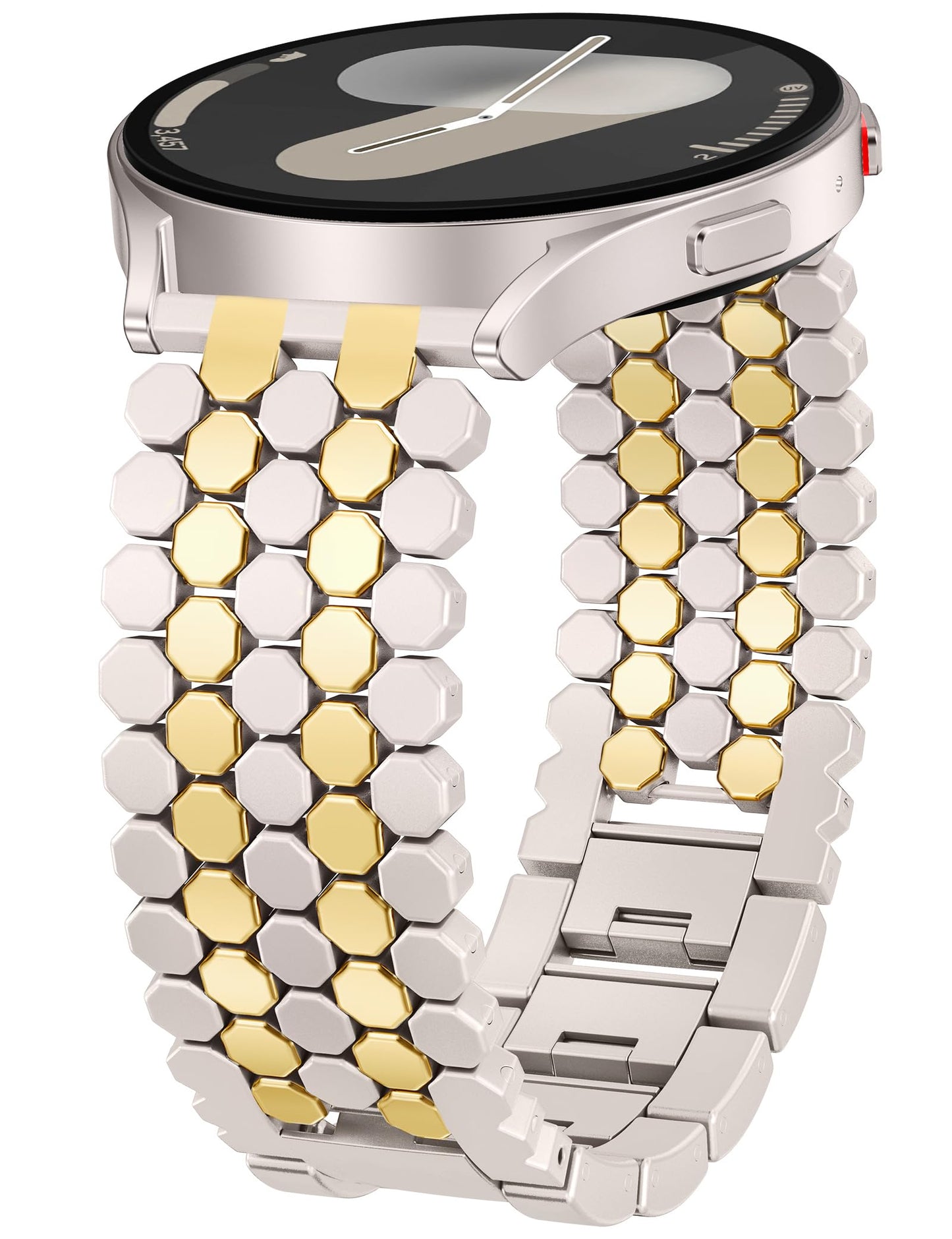 Minyee Compatible with Samsung Galaxy Watch 7 6 5 4 FE 40mm 44mm/Watch 6 Classic 43mm 47mm/Watch 5 Pro 45mm Bands for Women, 20mm Dressy Metal Gold Chain Honeycomb Luxury Chic Link Bracelet Strap