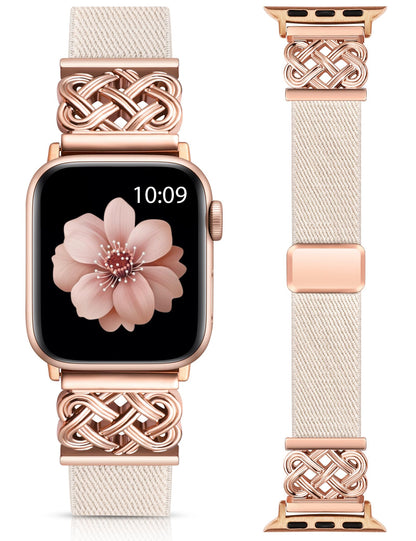 Minyee Magnetic Stretchy Band Compatible with Apple Watch Bands 38/40/41/42/44/45/46/49mm Women Men, Celtic Knot Soft Elastic Nylon Fabric Strap for iWatch Series 11 10 9 8 7 6 5 4 SE/Ultra 3 2 1