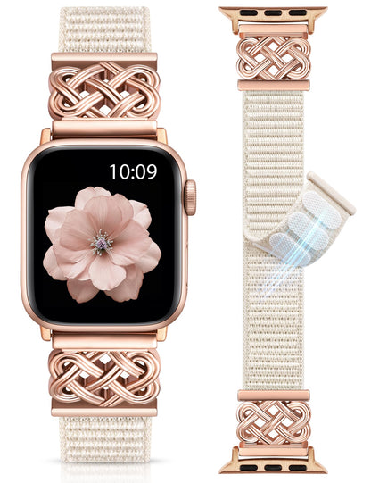 Minyee Nylon Loop Band Compatible with Apple Watch Bands 38/40/41/42/44/45/46/49mm Women Men, Celtic Knot Dressy Adjustable Breathable Braided Straps for iWatch Series 11 10 9 8 7 6 5 4 SE/Ultra 3 2 1