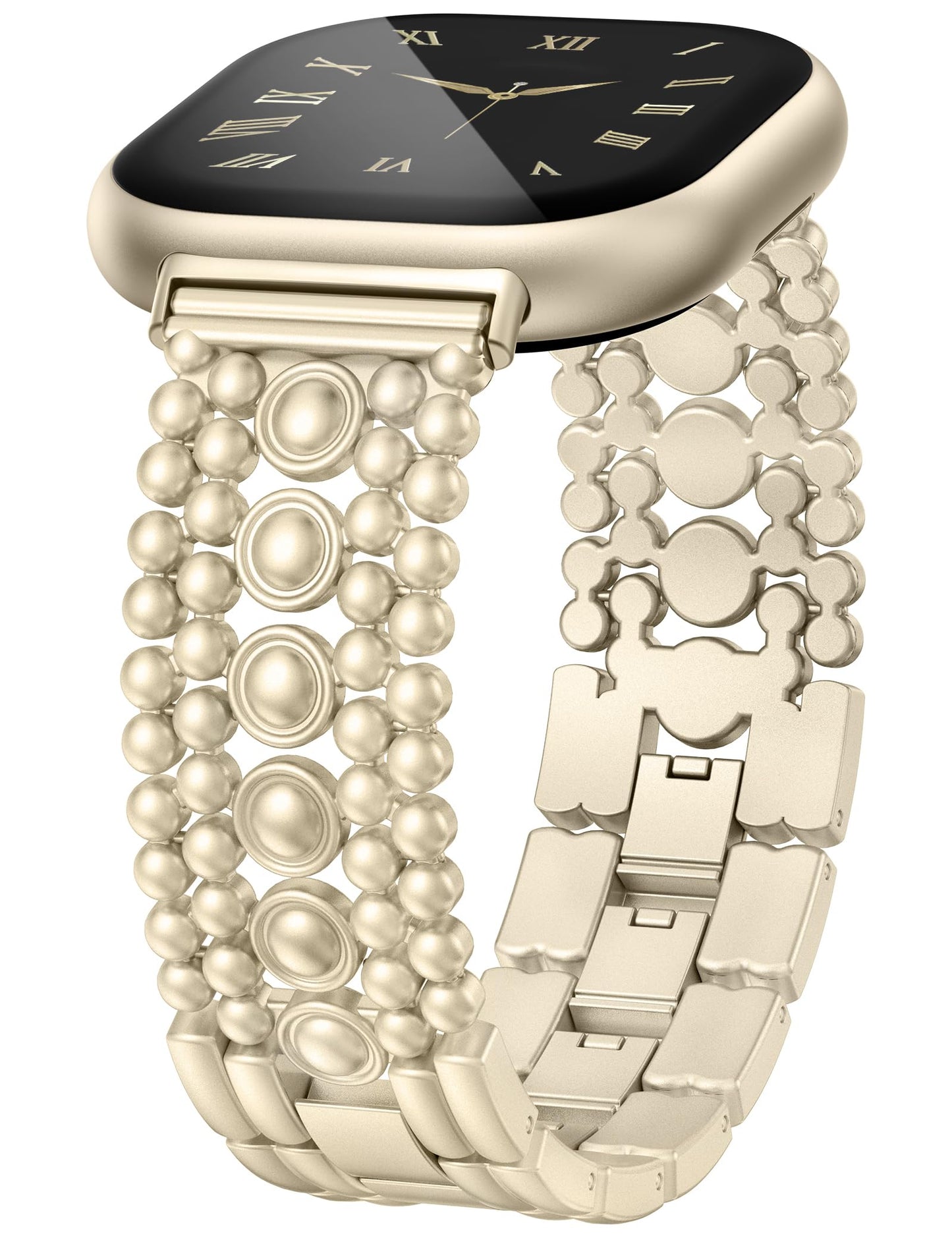 Minyee Metal Bands Compatible with Fitbit Sense 2/Versa 4/Versa 3/Sense Bands Women, Pretty Dressy Stainless Steel Metal Dual Tone Adjustable Round Studded Link Bracelet Replacement Strap for Versa 4