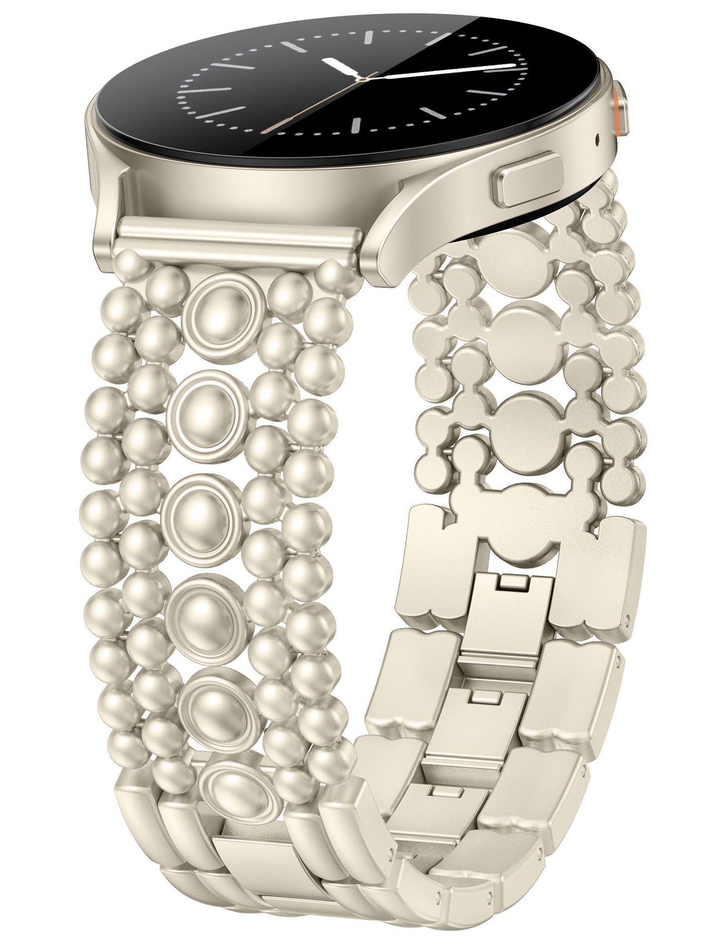 Minyee Compatible with Samsung Galaxy Watch 7 6 5 4 FE 40mm 44mm/Watch 6 Classic 43mm 47mm/Watch 5 Pro 45mm Band Women, 20mm Pretty Dressy Stainless Steel Metal Adjustable Round Studded Link Bracelet