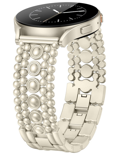 Minyee Compatible with Samsung Galaxy Watch 7 6 5 4 FE 40mm 44mm/Watch 6 Classic 43mm 47mm/Watch 5 Pro 45mm Band Women, 20mm Pretty Dressy Stainless Steel Metal Adjustable Round Studded Link Bracelet