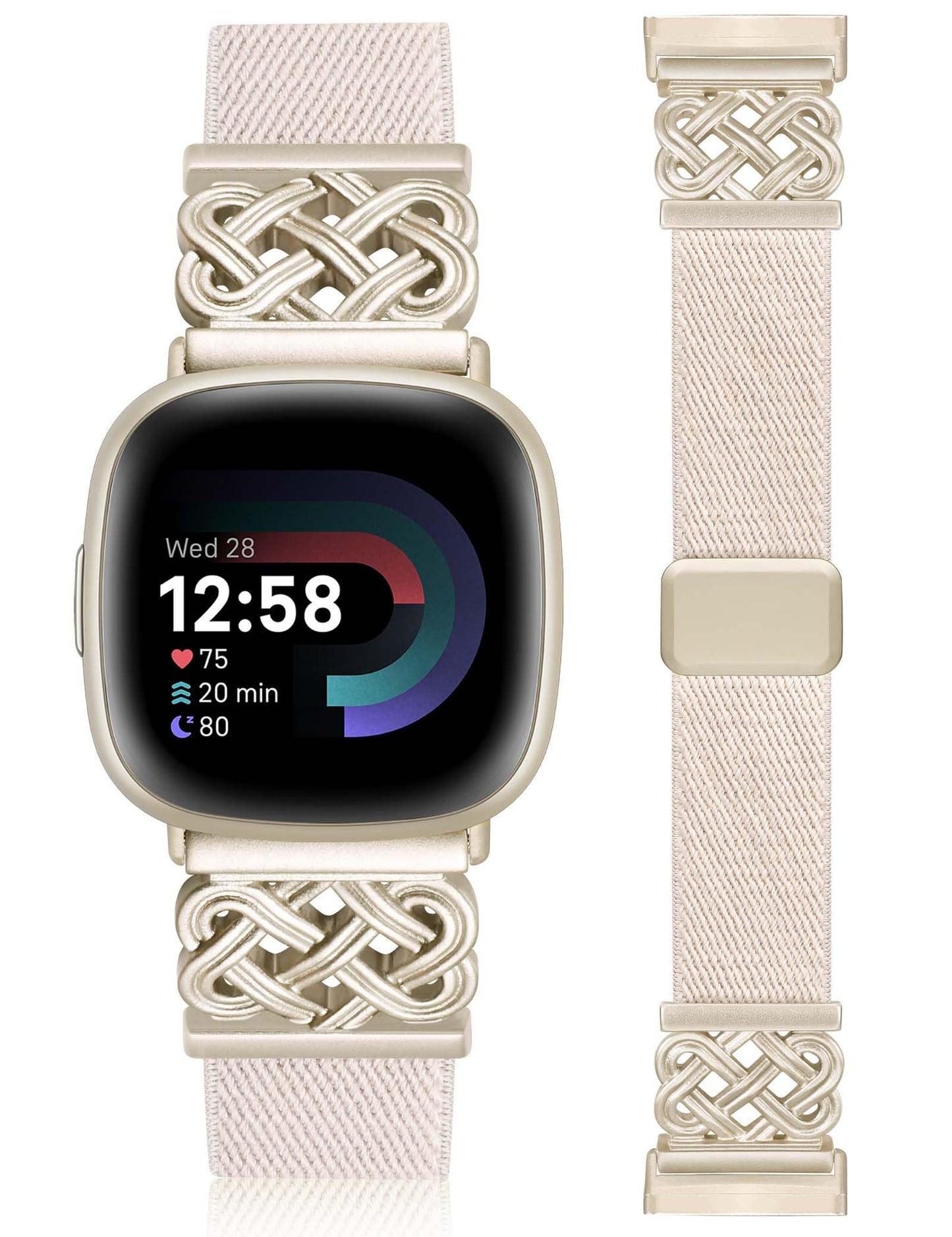 Minyee Magnetic Stretchy Band Compatible with Fitbit Versa 4/3/Fitbit Sense 2/1 Watch Bands Women Men, Celtic Knot Soft Elastic Nylon Fabric Dressy Cute Strap for Versa 3 4 Sense 2 Smartwatch