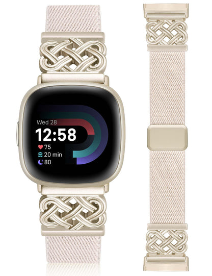 Minyee Magnetic Stretchy Band Compatible with Fitbit Versa 4/3/Fitbit Sense 2/1 Watch Bands Women Men, Celtic Knot Soft Elastic Nylon Fabric Dressy Cute Strap for Versa 3 4 Sense 2 Smartwatch