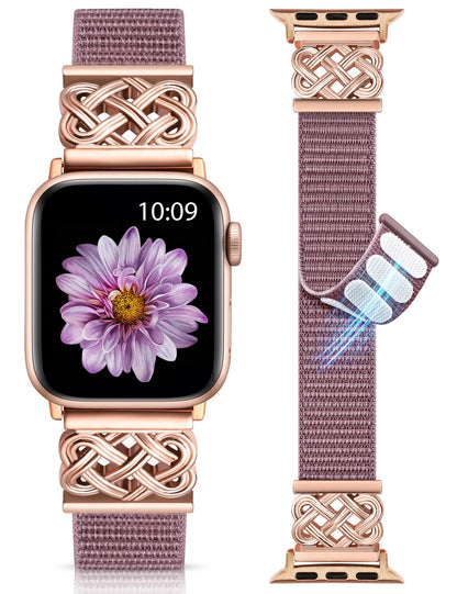 Minyee Nylon Loop Band Compatible with Apple Watch Bands 38/40/41/42/44/45/46/49mm Women Men, Celtic Knot Dressy Adjustable Breathable Braided Straps for iWatch Series 11 10 9 8 7 6 5 4 SE/Ultra 3 2 1