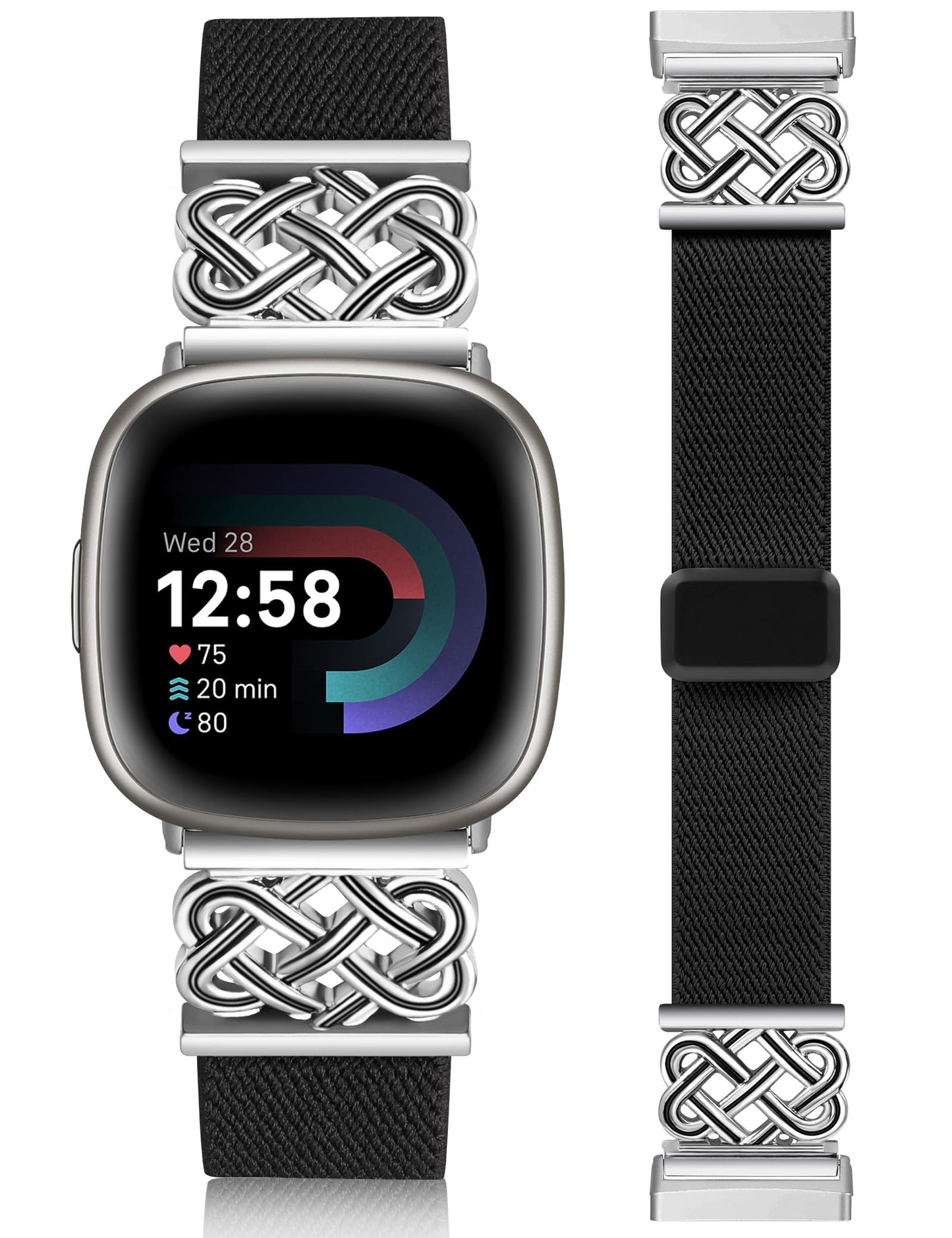 Minyee Magnetic Stretchy Band Compatible with Fitbit Versa 4/3/Fitbit Sense 2/1 Watch Bands Women Men, Celtic Knot Soft Elastic Nylon Fabric Dressy Cute Strap for Versa 3 4 Sense 2 Smartwatch