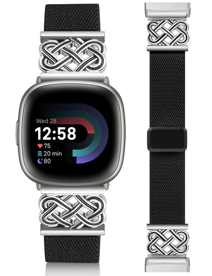 Minyee Magnetic Stretchy Band Compatible with Fitbit Versa 4/3/Fitbit Sense 2/1 Watch Bands Women Men, Celtic Knot Soft Elastic Nylon Fabric Dressy Cute Strap for Versa 3 4 Sense 2 Smartwatch