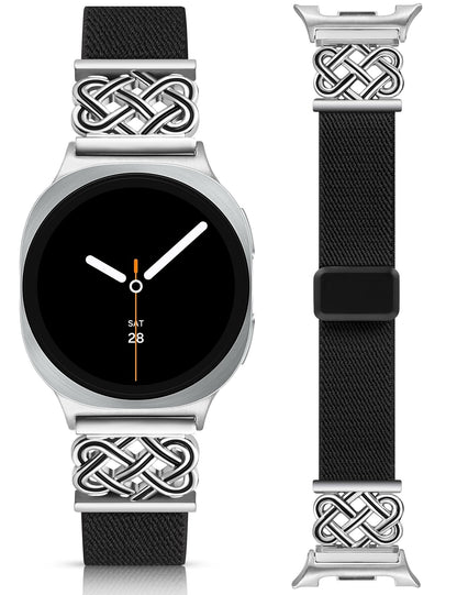 Minyee Magnetic Stretchy Band Compatible with Samsung Galaxy Watch 8 40mm 44mm/8 Classic 46mm Bands Women Men, Celtic Knot No Gap One-Click Soft Elastic Nylon Fabric Magnet Strap,NOT for Other Models