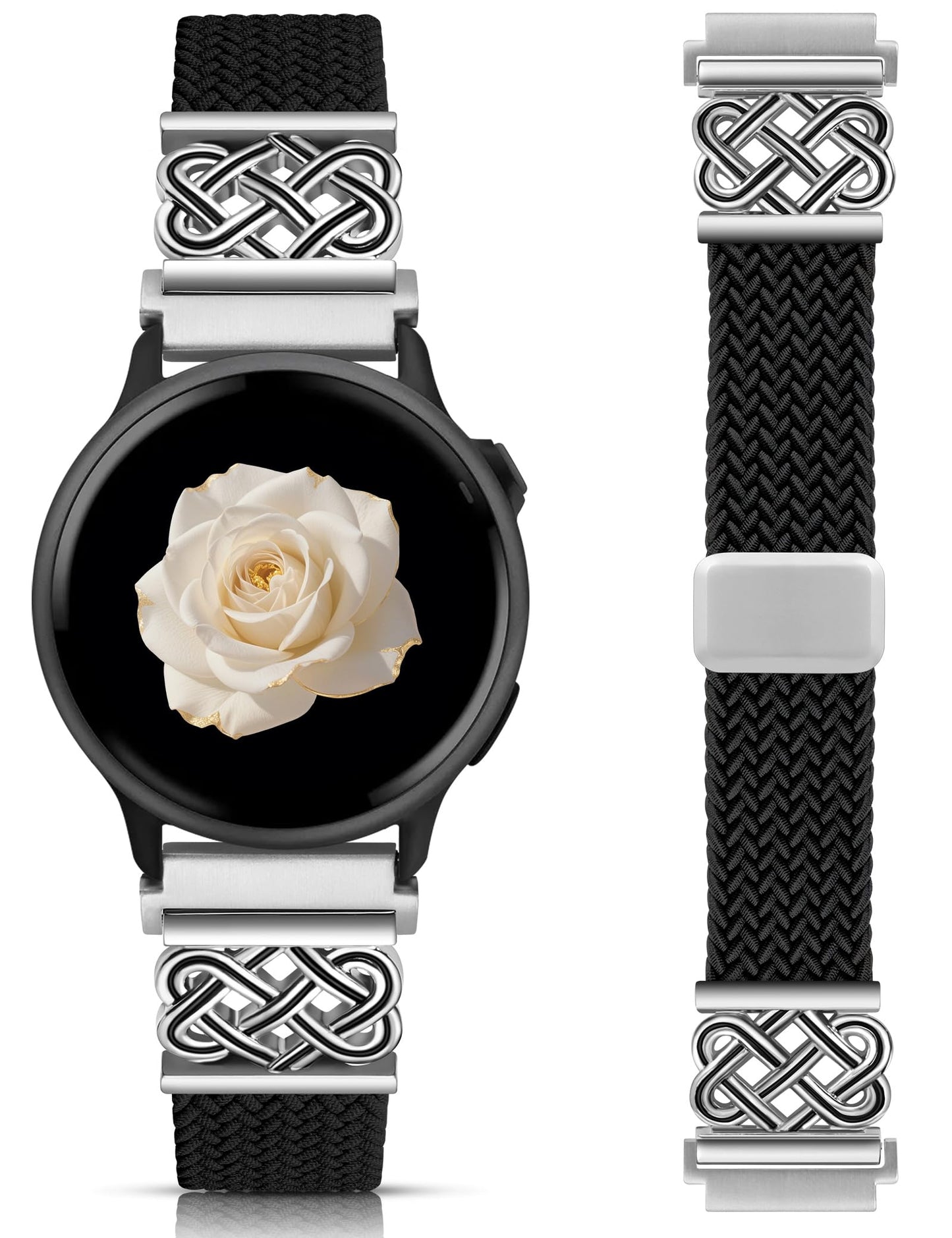 Minyee 20mm Magnetic Braided Nylon Band Compatible with Garmin Vivoactive 6/Vivoactive 5/3/3 Music Elastic Bracelet, Dressy Celtic Knot Fancy Stretchy Strap for Venu Sq 2/Forerunner 55/165/245/645