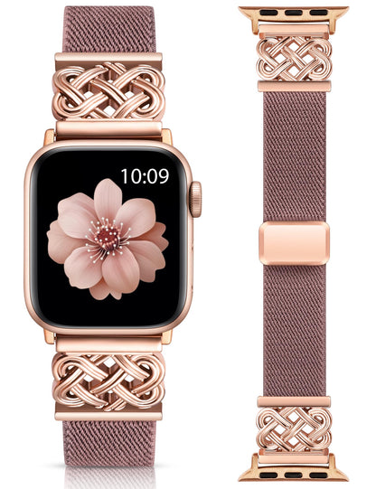 Minyee Magnetic Stretchy Band Compatible with Apple Watch Bands 38/40/41/42/44/45/46/49mm Women Men, Celtic Knot Soft Elastic Nylon Fabric Strap for iWatch Series 11 10 9 8 7 6 5 4 SE/Ultra 3 2 1