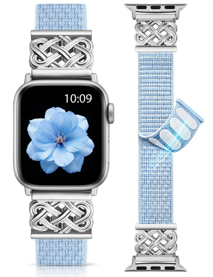 Minyee Nylon Loop Band Compatible with Apple Watch Bands 38/40/41/42/44/45/46/49mm Women Men, Celtic Knot Dressy Adjustable Breathable Braided Straps for iWatch Series 11 10 9 8 7 6 5 4 SE/Ultra 3 2 1