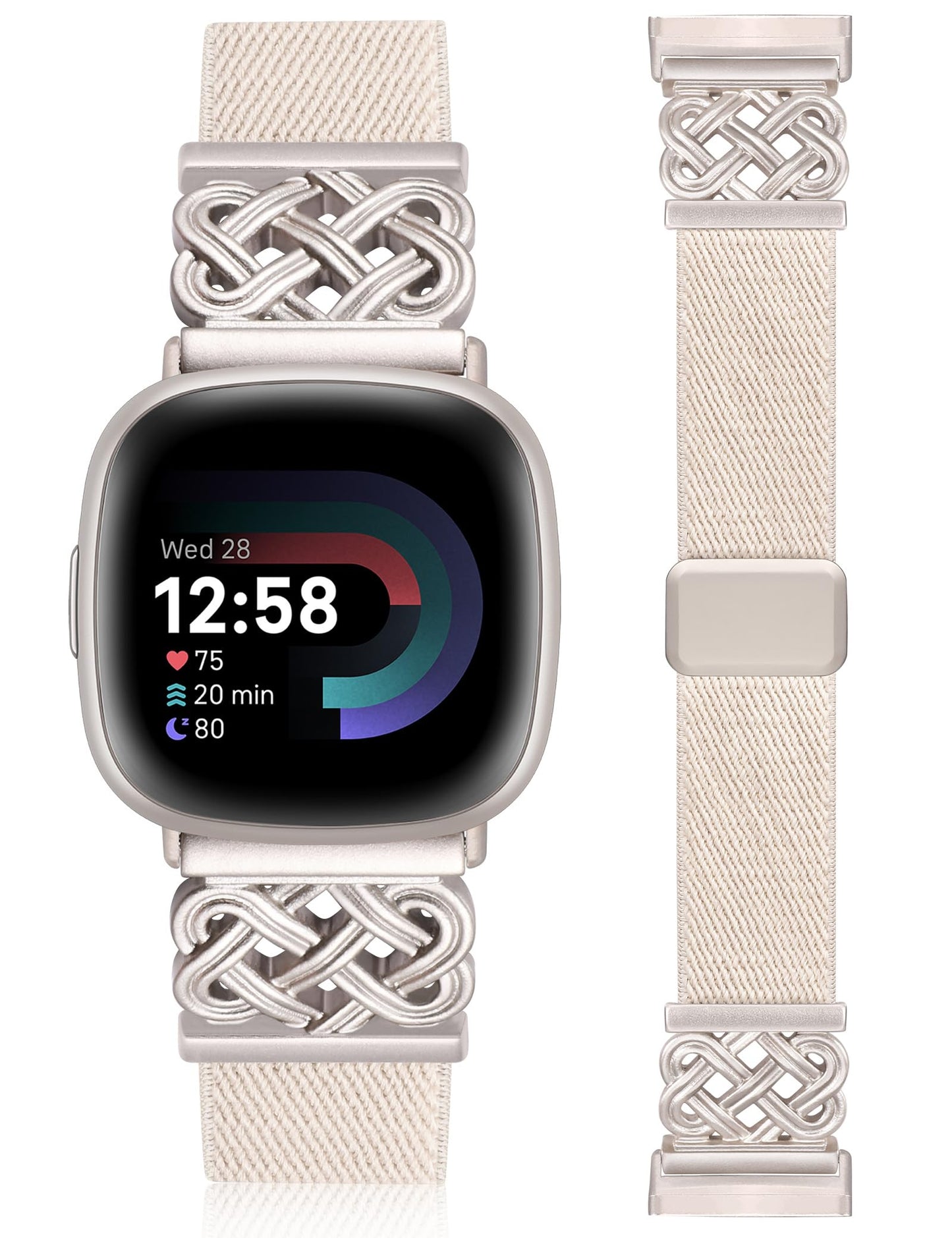 Minyee Magnetic Stretchy Band Compatible with Fitbit Versa 4/3/Fitbit Sense 2/1 Watch Bands Women Men, Celtic Knot Soft Elastic Nylon Fabric Dressy Cute Strap for Versa 3 4 Sense 2 Smartwatch