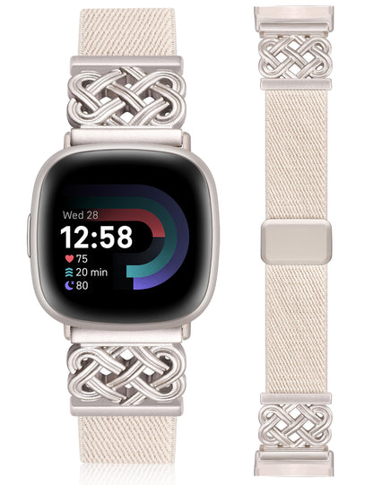 Minyee Magnetic Stretchy Band Compatible with Fitbit Versa 4/3/Fitbit Sense 2/1 Watch Bands Women Men, Celtic Knot Soft Elastic Nylon Fabric Dressy Cute Strap for Versa 3 4 Sense 2 Smartwatch