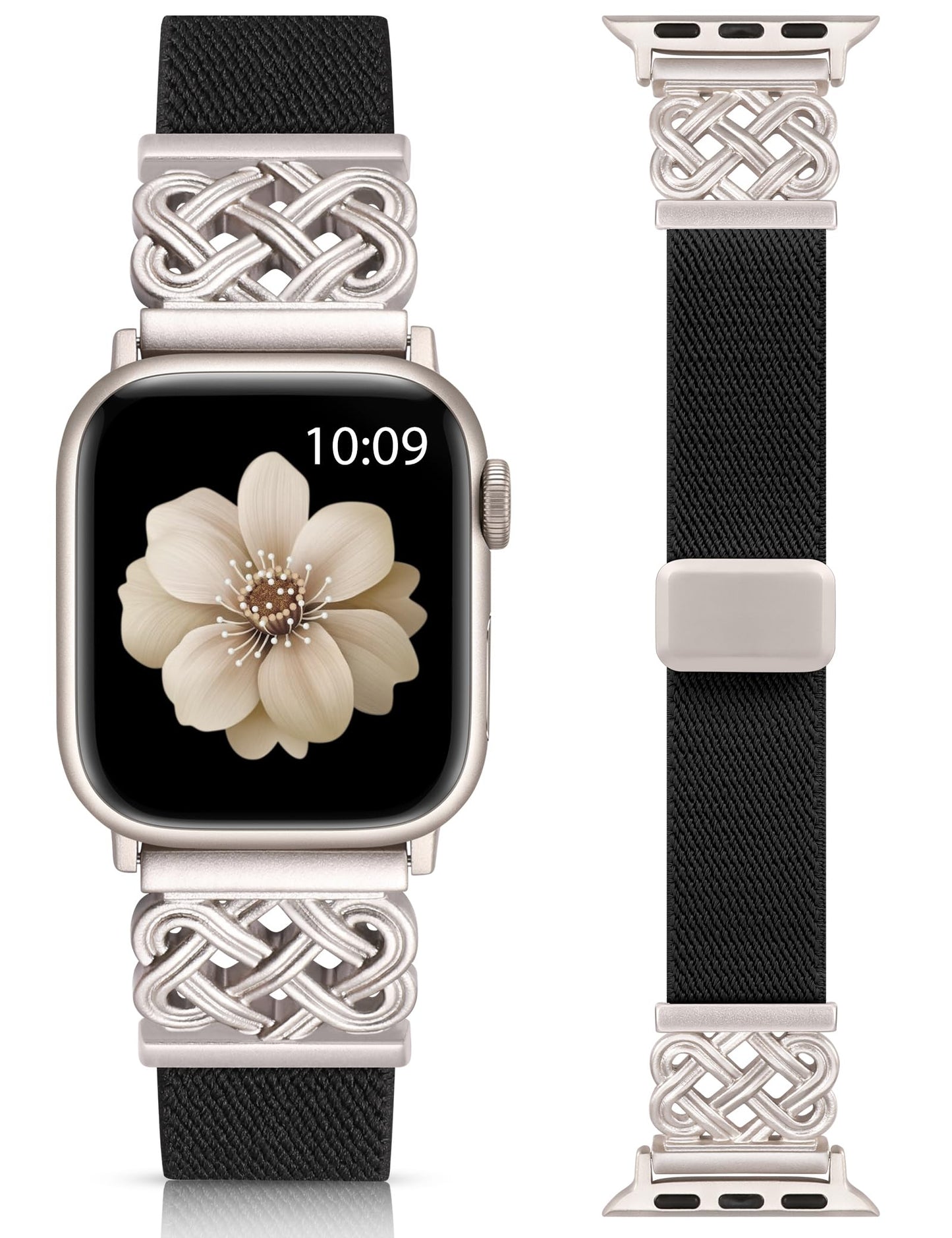 Minyee Magnetic Stretchy Band Compatible with Apple Watch Bands 38/40/41/42/44/45/46/49mm Women Men, Celtic Knot Soft Elastic Nylon Fabric Strap for iWatch Series 11 10 9 8 7 6 5 4 SE/Ultra 3 2 1