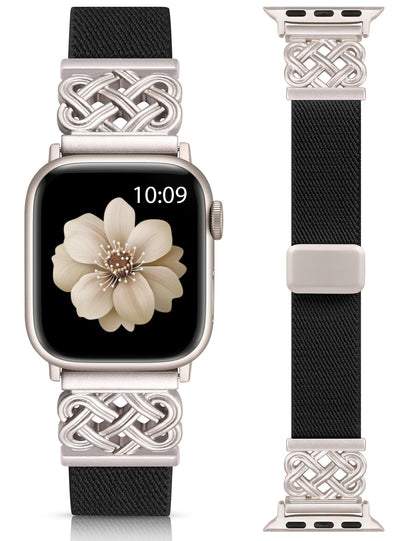 Minyee Magnetic Stretchy Band Compatible with Apple Watch Bands 38/40/41/42/44/45/46/49mm Women Men, Celtic Knot Soft Elastic Nylon Fabric Strap for iWatch Series 11 10 9 8 7 6 5 4 SE/Ultra 3 2 1