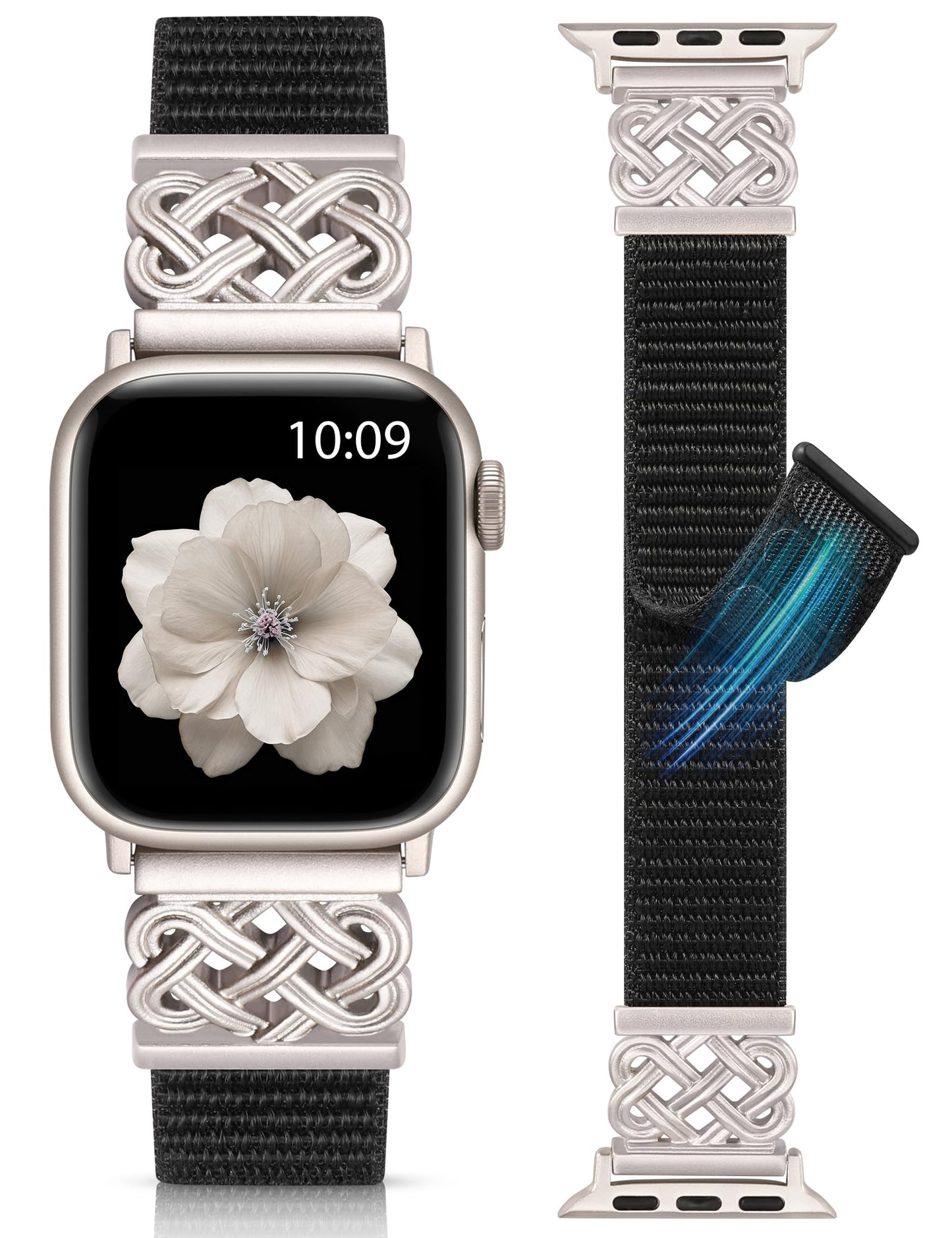 Minyee Nylon Loop Band Compatible with Apple Watch Bands 38/40/41/42/44/45/46/49mm Women Men, Celtic Knot Dressy Adjustable Breathable Braided Straps for iWatch Series 11 10 9 8 7 6 5 4 SE/Ultra 3 2 1