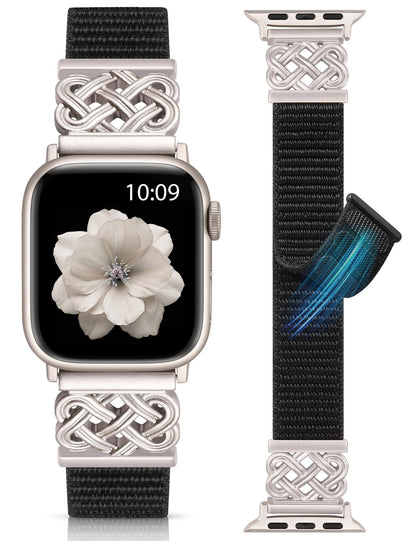Minyee Nylon Loop Band Compatible with Apple Watch Bands 38/40/41/42/44/45/46/49mm Women Men, Celtic Knot Dressy Adjustable Breathable Braided Straps for iWatch Series 11 10 9 8 7 6 5 4 SE/Ultra 3 2 1