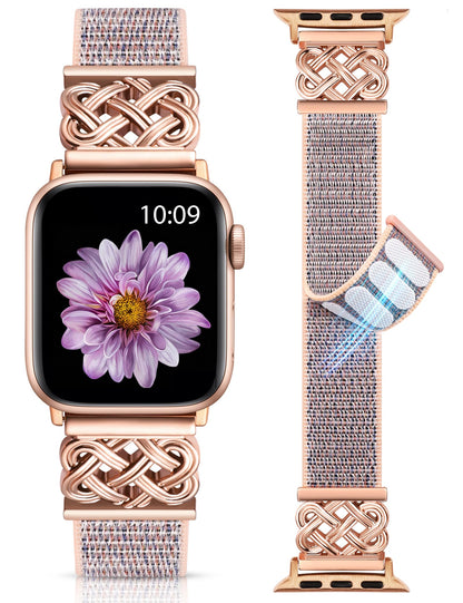 Minyee Nylon Loop Band Compatible with Apple Watch Bands 38/40/41/42/44/45/46/49mm Women Men, Celtic Knot Dressy Adjustable Breathable Braided Straps for iWatch Series 11 10 9 8 7 6 5 4 SE/Ultra 3 2 1