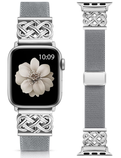 Minyee Magnetic Stretchy Band Compatible with Apple Watch Bands 38/40/41/42/44/45/46/49mm Women Men, Celtic Knot Soft Elastic Nylon Fabric Strap for iWatch Series 11 10 9 8 7 6 5 4 SE/Ultra 3 2 1
