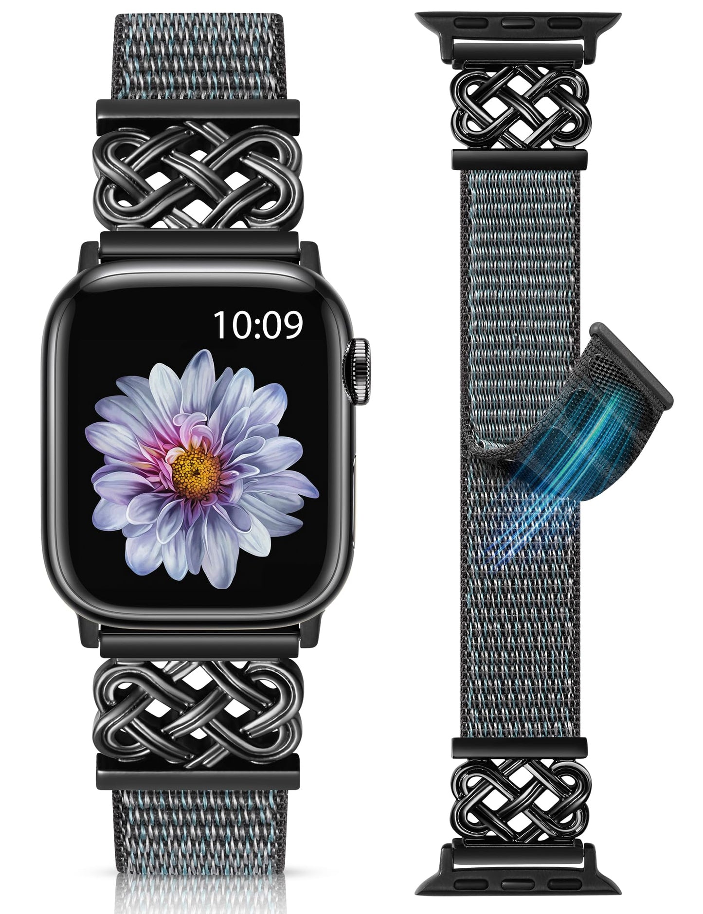 Minyee Nylon Loop Band Compatible with Apple Watch Bands 38/40/41/42/44/45/46/49mm Women Men, Celtic Knot Dressy Adjustable Breathable Braided Straps for iWatch Series 11 10 9 8 7 6 5 4 SE/Ultra 3 2 1