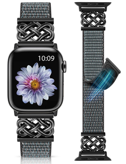 Minyee Nylon Loop Band Compatible with Apple Watch Bands 38/40/41/42/44/45/46/49mm Women Men, Celtic Knot Dressy Adjustable Breathable Braided Straps for iWatch Series 11 10 9 8 7 6 5 4 SE/Ultra 3 2 1