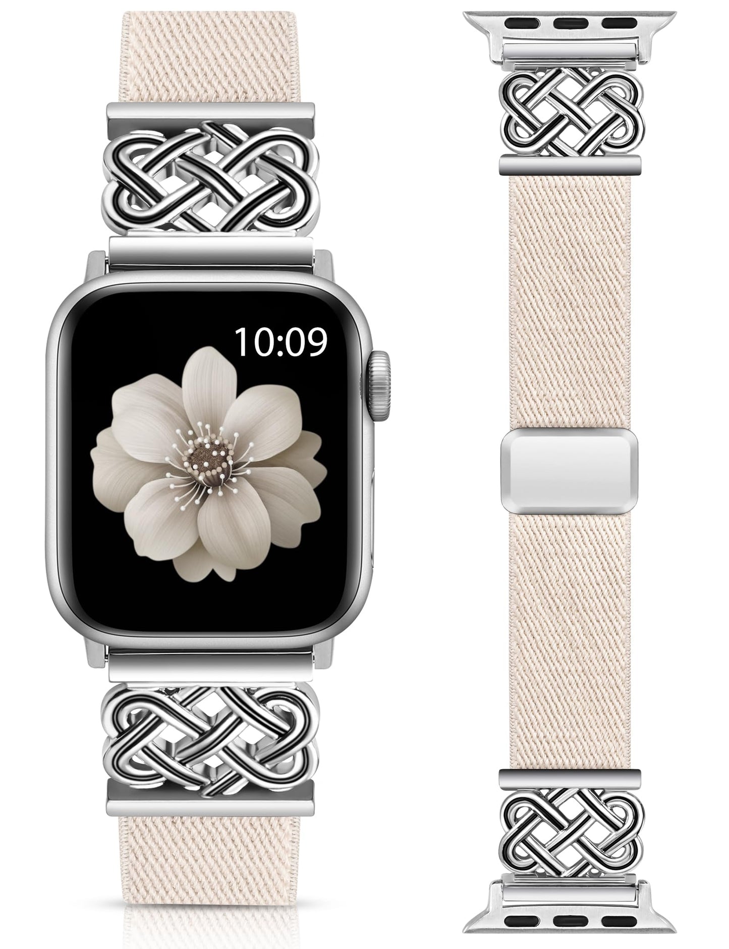 Minyee Magnetic Stretchy Band Compatible with Apple Watch Bands 38/40/41/42/44/45/46/49mm Women Men, Celtic Knot Soft Elastic Nylon Fabric Strap for iWatch Series 11 10 9 8 7 6 5 4 SE/Ultra 3 2 1