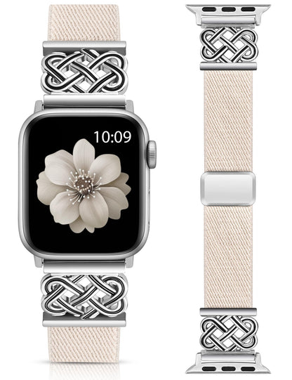 Minyee Magnetic Stretchy Band Compatible with Apple Watch Bands 38/40/41/42/44/45/46/49mm Women Men, Celtic Knot Soft Elastic Nylon Fabric Strap for iWatch Series 11 10 9 8 7 6 5 4 SE/Ultra 3 2 1