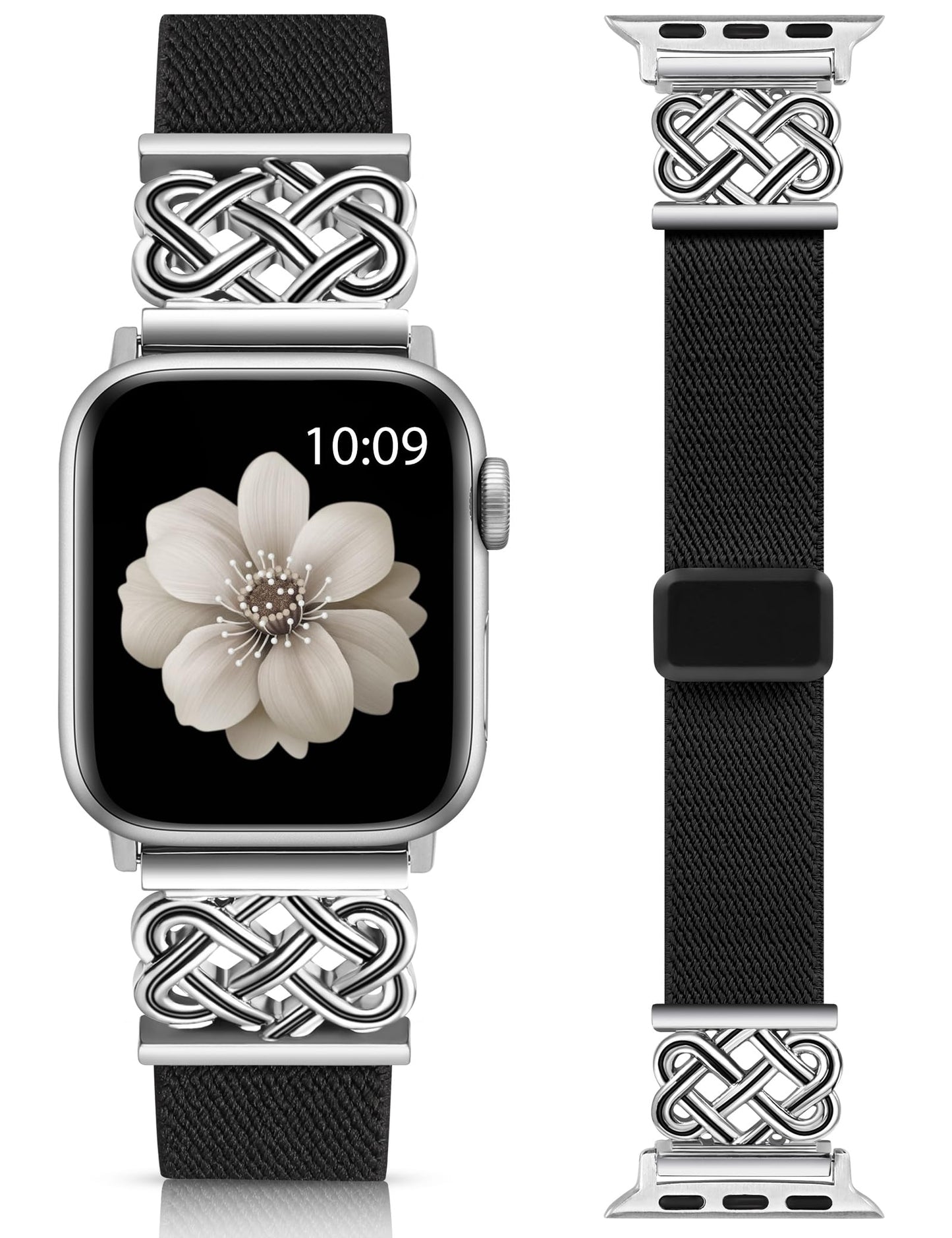 Minyee Magnetic Stretchy Band Compatible with Apple Watch Bands 38/40/41/42/44/45/46/49mm Women Men, Celtic Knot Soft Elastic Nylon Fabric Strap for iWatch Series 11 10 9 8 7 6 5 4 SE/Ultra 3 2 1