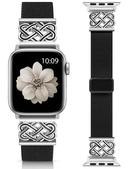 Minyee Magnetic Stretchy Band Compatible with Apple Watch Bands 38/40/41/42/44/45/46/49mm Women Men, Celtic Knot Soft Elastic Nylon Fabric Strap for iWatch Series 11 10 9 8 7 6 5 4 SE/Ultra 3 2 1