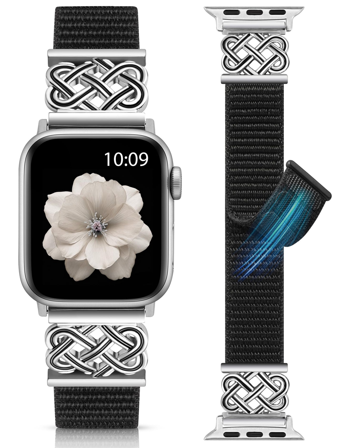 Minyee Nylon Loop Band Compatible with Apple Watch Bands 38/40/41/42/44/45/46/49mm Women Men, Celtic Knot Dressy Adjustable Breathable Braided Straps for iWatch Series 11 10 9 8 7 6 5 4 SE/Ultra 3 2 1