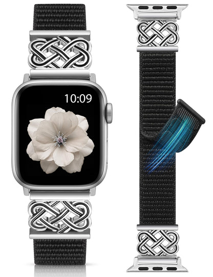 Minyee Nylon Loop Band Compatible with Apple Watch Bands 38/40/41/42/44/45/46/49mm Women Men, Celtic Knot Dressy Adjustable Breathable Braided Straps for iWatch Series 11 10 9 8 7 6 5 4 SE/Ultra 3 2 1
