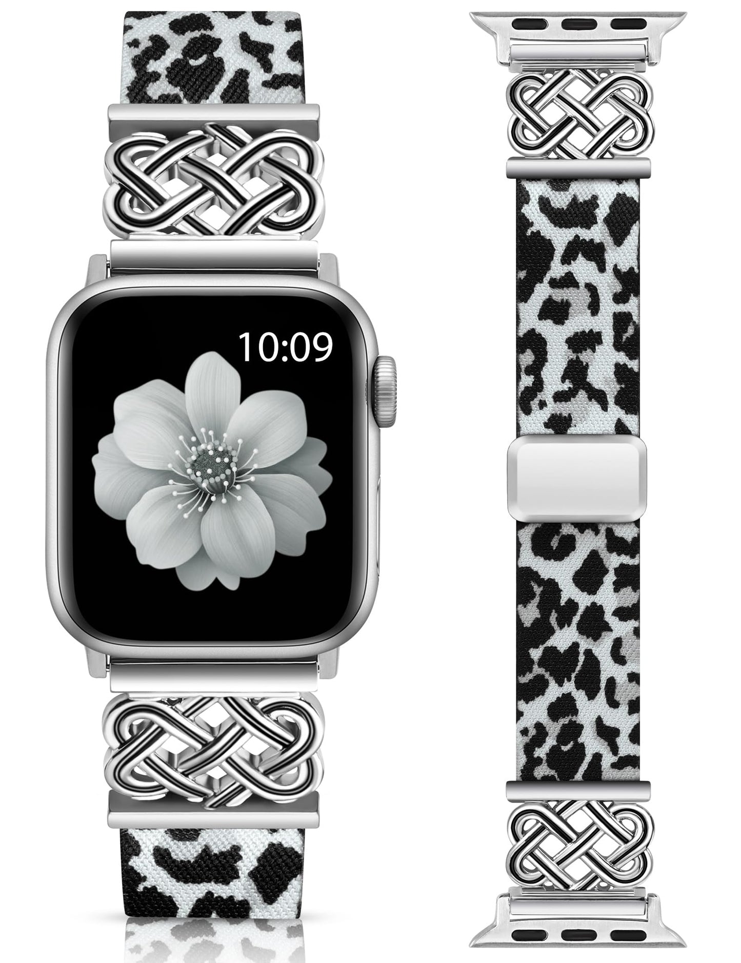Minyee Magnetic Stretchy Band Compatible with Apple Watch Bands 38/40/41/42/44/45/46/49mm Women Men, Celtic Knot Soft Elastic Nylon Fabric Strap for iWatch Series 11 10 9 8 7 6 5 4 SE/Ultra 3 2 1