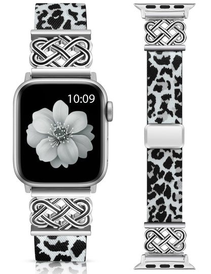 Minyee Magnetic Stretchy Band Compatible with Apple Watch Bands 38/40/41/42/44/45/46/49mm Women Men, Celtic Knot Soft Elastic Nylon Fabric Strap for iWatch Series 11 10 9 8 7 6 5 4 SE/Ultra 3 2 1