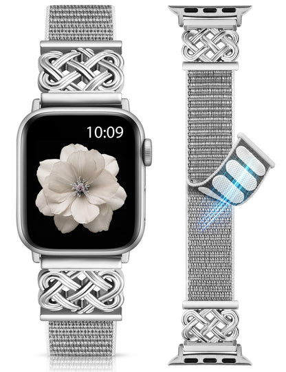 Minyee Nylon Loop Band Compatible with Apple Watch Bands 38/40/41/42/44/45/46/49mm Women Men, Celtic Knot Dressy Adjustable Breathable Braided Straps for iWatch Series 11 10 9 8 7 6 5 4 SE/Ultra 3 2 1