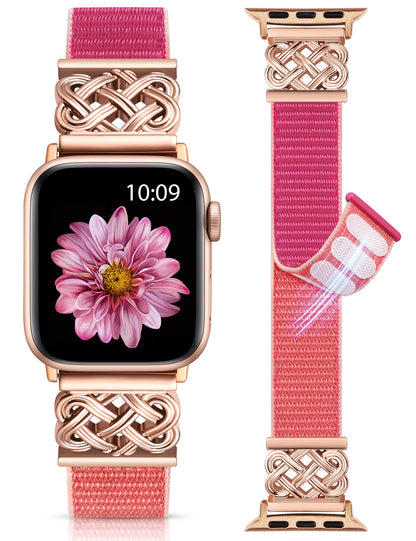Minyee Nylon Loop Band Compatible with Apple Watch Bands 38/40/41/42/44/45/46/49mm Women Men, Celtic Knot Dressy Adjustable Breathable Braided Straps for iWatch Series 11 10 9 8 7 6 5 4 SE/Ultra 3 2 1