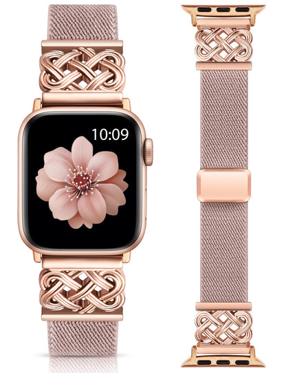 Minyee Magnetic Stretchy Band Compatible with Apple Watch Bands 38/40/41/42/44/45/46/49mm Women Men, Celtic Knot Soft Elastic Nylon Fabric Strap for iWatch Series 11 10 9 8 7 6 5 4 SE/Ultra 3 2 1