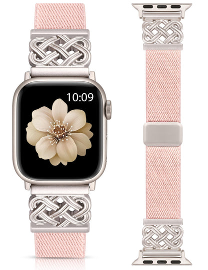 Minyee Magnetic Stretchy Band Compatible with Apple Watch Bands 38/40/41/42/44/45/46/49mm Women Men, Celtic Knot Soft Elastic Nylon Fabric Strap for iWatch Series 11 10 9 8 7 6 5 4 SE/Ultra 3 2 1