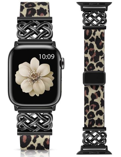 Minyee Magnetic Stretchy Band Compatible with Apple Watch Bands 38/40/41/42/44/45/46/49mm Women Men, Celtic Knot Soft Elastic Nylon Fabric Strap for iWatch Series 11 10 9 8 7 6 5 4 SE/Ultra 3 2 1