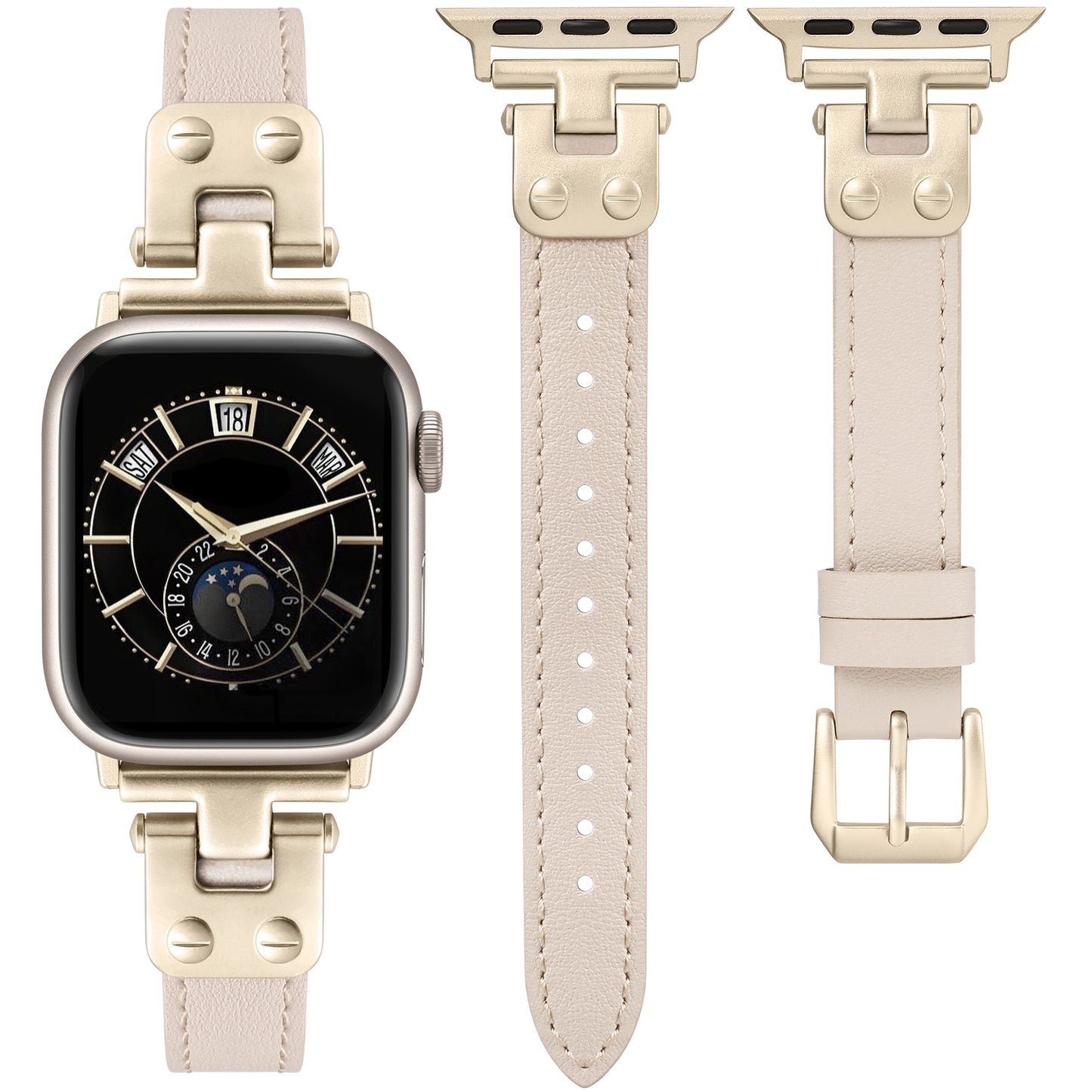 Minyee Slim Leather Band Compatible with Apple Watch Bands 38/40/41/42/44/45/46/49mm Women, Dressy Thin Soft Leather Strap with Designer Tapered Metal Buckle for iWatch Series 10/9/SE/8/7/6/5/4/3/2/1