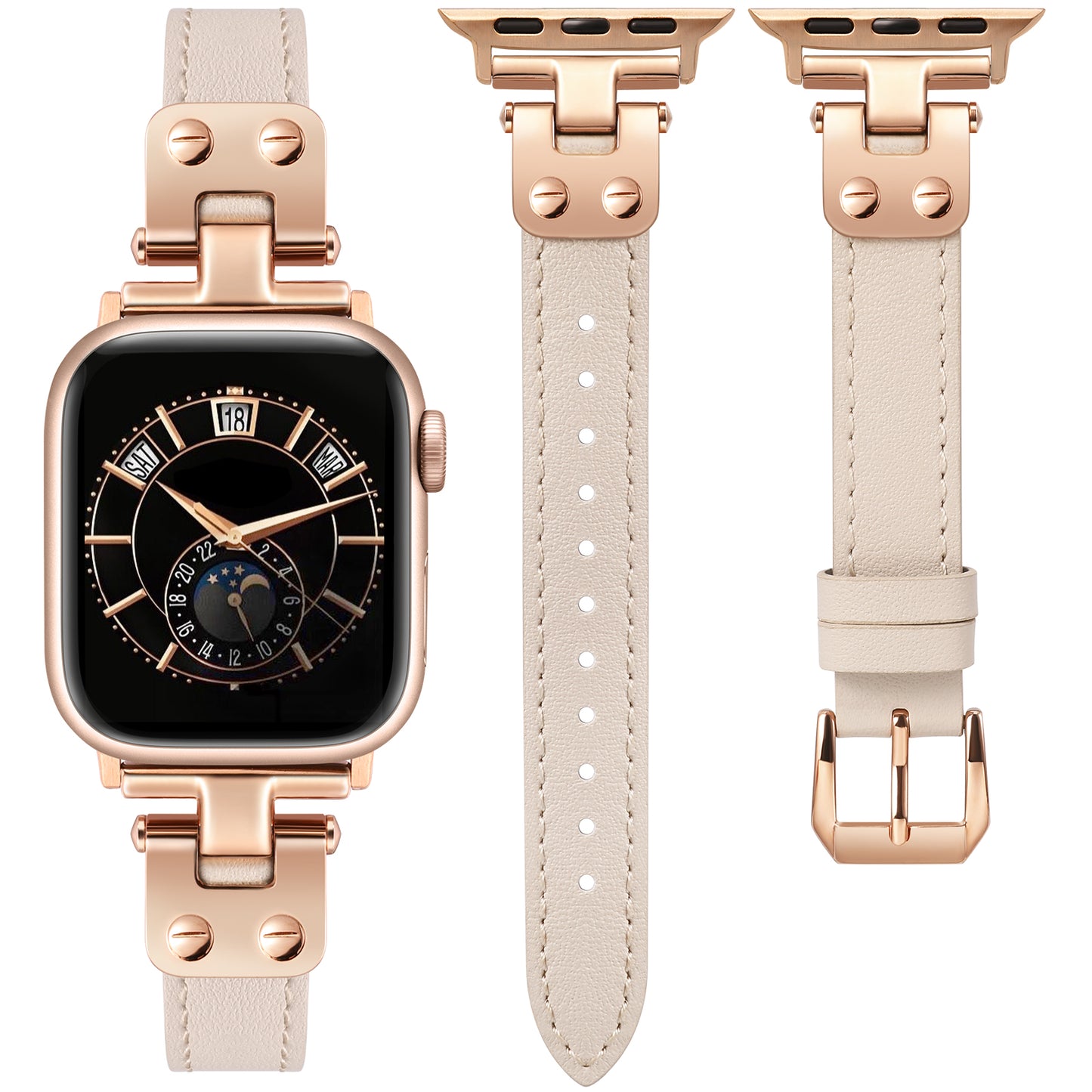 Minyee Slim Leather Band Compatible with Apple Watch Bands 38/40/41/42/44/45/46/49mm Women, Dressy Thin Soft Leather Strap with Designer Tapered Metal Buckle for iWatch Series 10/9/SE/8/7/6/5/4/3/2/1