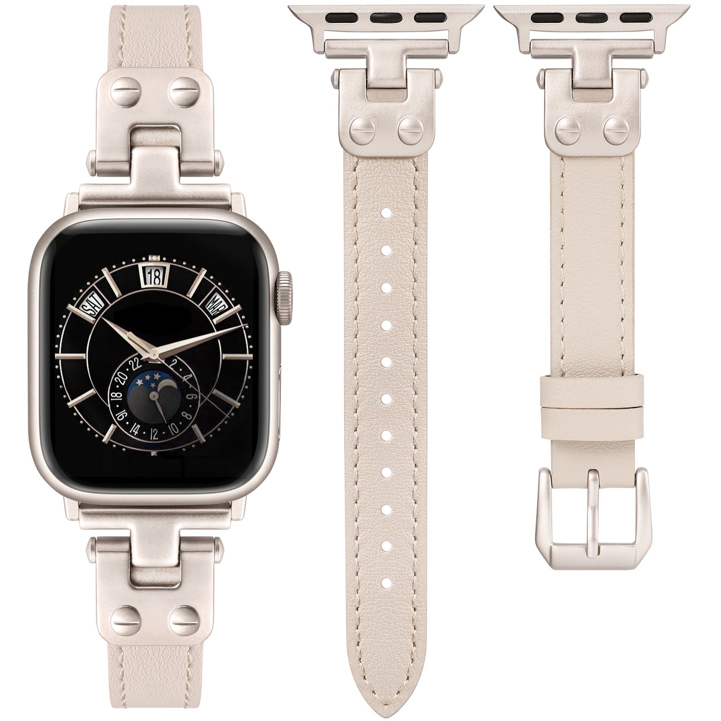 Minyee Slim Leather Band Compatible with Apple Watch Bands 38/40/41/42/44/45/46/49mm Women, Dressy Thin Soft Leather Strap with Designer Tapered Metal Buckle for iWatch Series 10/9/SE/8/7/6/5/4/3/2/1