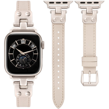 Minyee Slim Leather Band Compatible with Apple Watch Bands 38/40/41/42/44/45/46/49mm Women, Dressy Thin Soft Leather Strap with Designer Tapered Metal Buckle for iWatch Series 10/9/SE/8/7/6/5/4/3/2/1