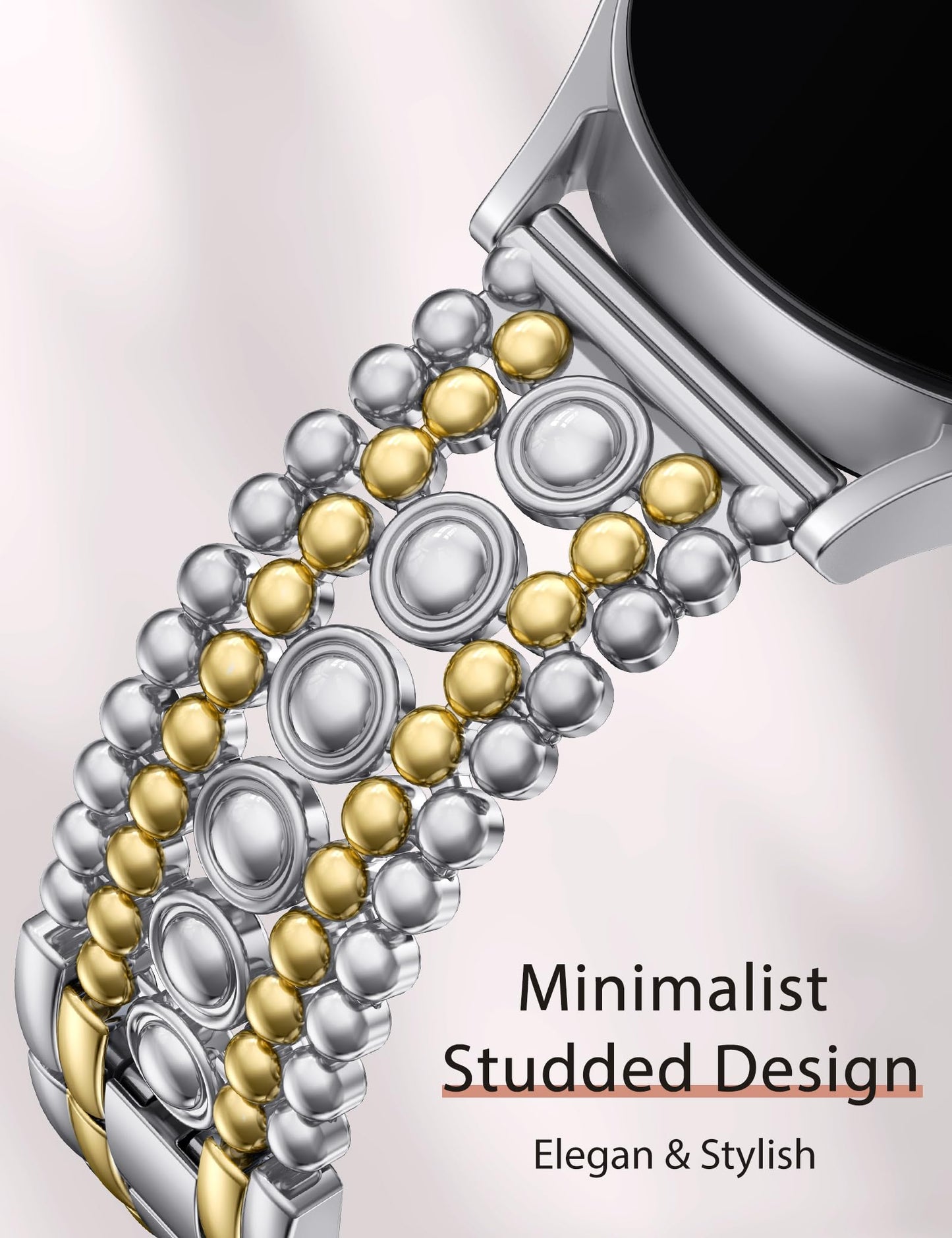 Minyee Compatible with Samsung Galaxy Watch 7 6 5 4 FE 40mm 44mm/Watch 6 Classic 43mm 47mm/Watch 5 Pro 45mm Band Women, 20mm Pretty Dressy Stainless Steel Metal Adjustable Round Studded Link Bracelet