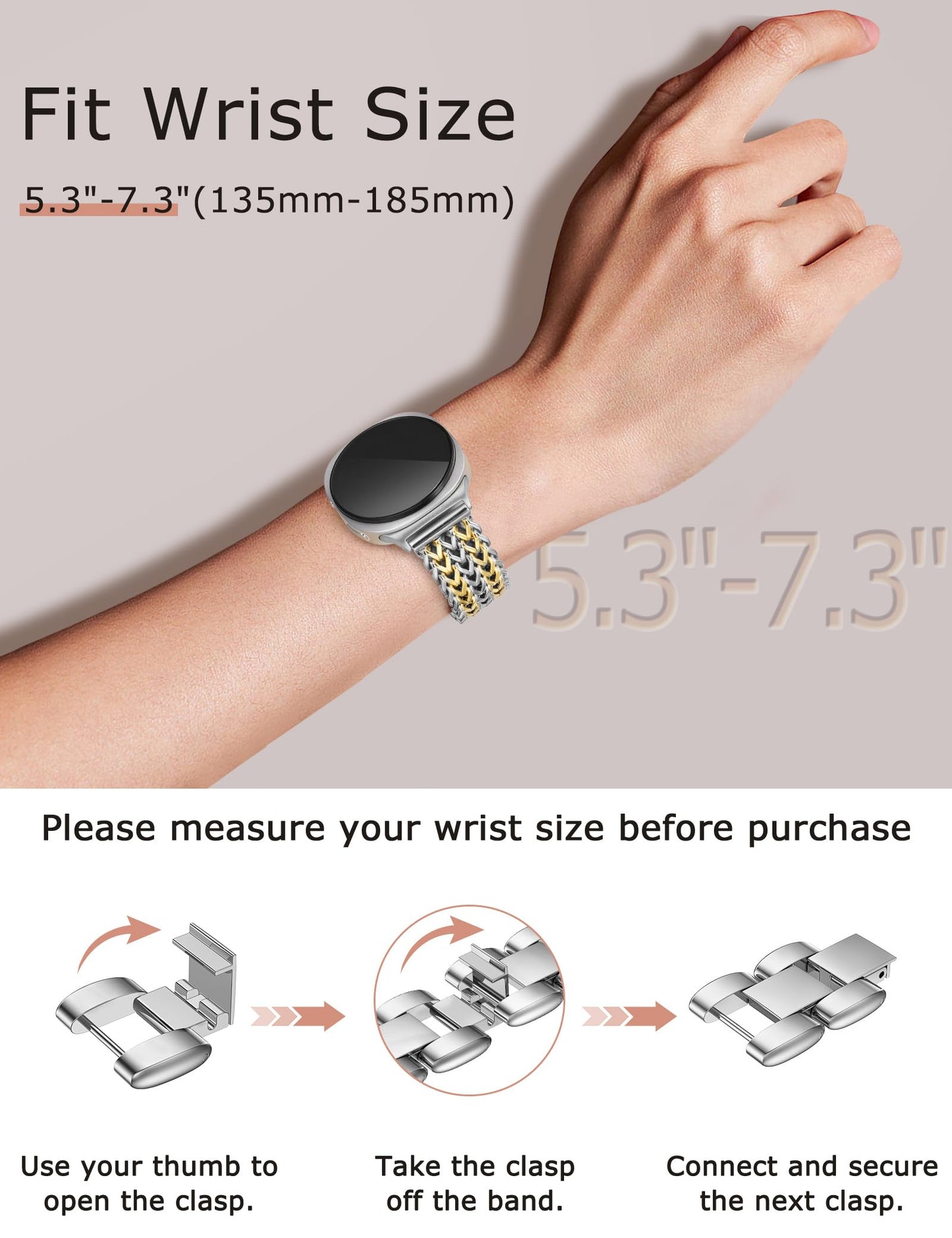 Minyee Metal Band Compatible with Samsung Galaxy Watch 8 40mm 44mm/ 8 Classic 46mm Bands, No Gap One-Click Dressy Stainless Steel Metal Gold Multi-chain Strap Mermaid Style Link Bracelet Wristband