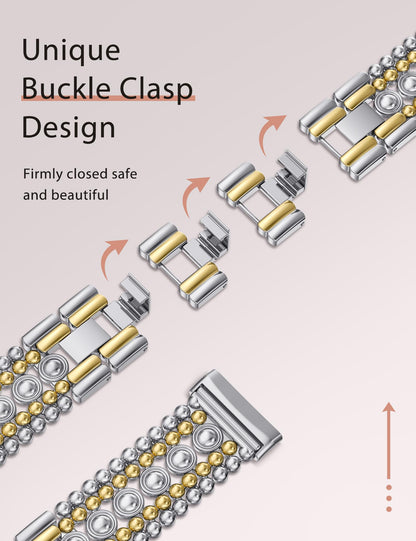Minyee Metal Bands Compatible with Fitbit Sense 2/Versa 4/Versa 3/Sense Bands Women, Pretty Dressy Stainless Steel Metal Dual Tone Adjustable Round Studded Link Bracelet Replacement Strap for Versa 4